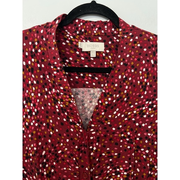 Hobbs London Hatty Jersey Dress Women’s 10 Red Multi Long Sleeve Button Ruched - Picture 11 of 16